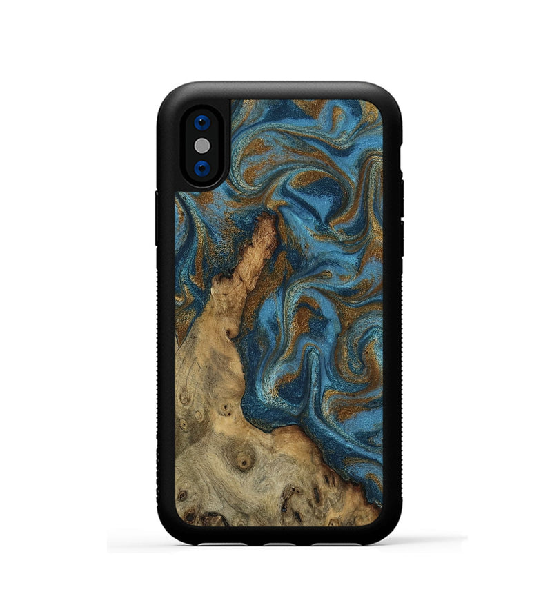 iPhone Xs Wood Phone Case - Adan (Teal & Gold, 800429)