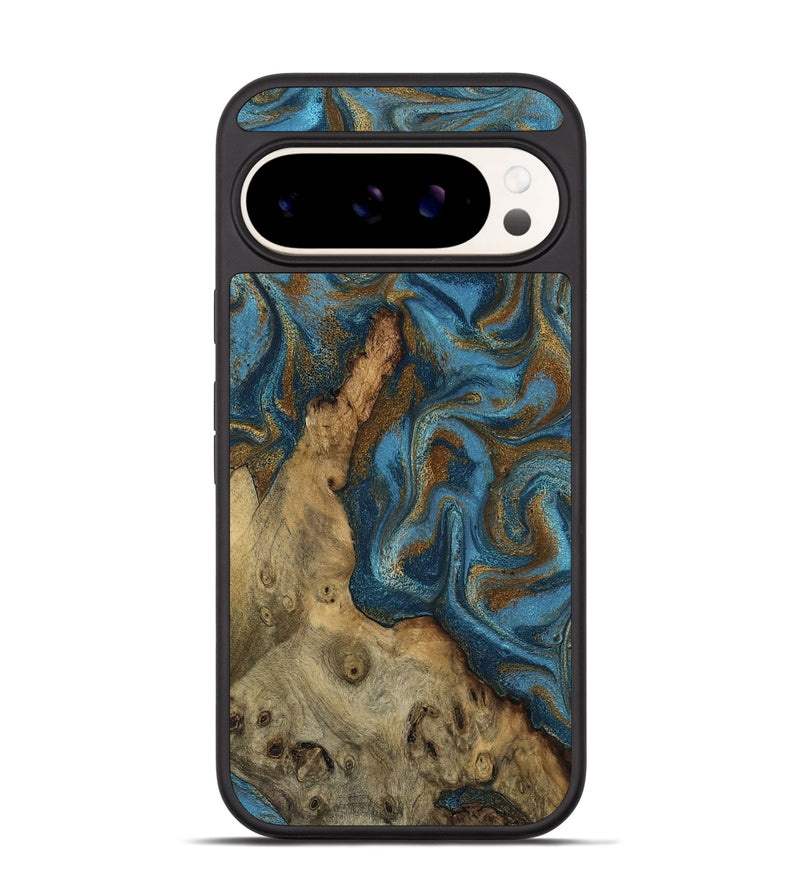 Pixel 9 Pro Wood Phone Case - Adan (Teal & Gold, 800429)