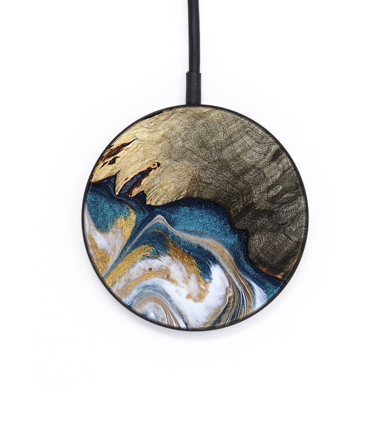 Circle Wood Wireless Charger - Esther (Teal & Gold, 800430)