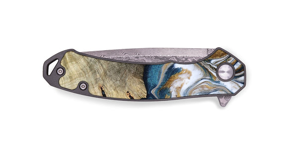 EDC Wood Pocket Knife - Esther (Teal & Gold, 800430)