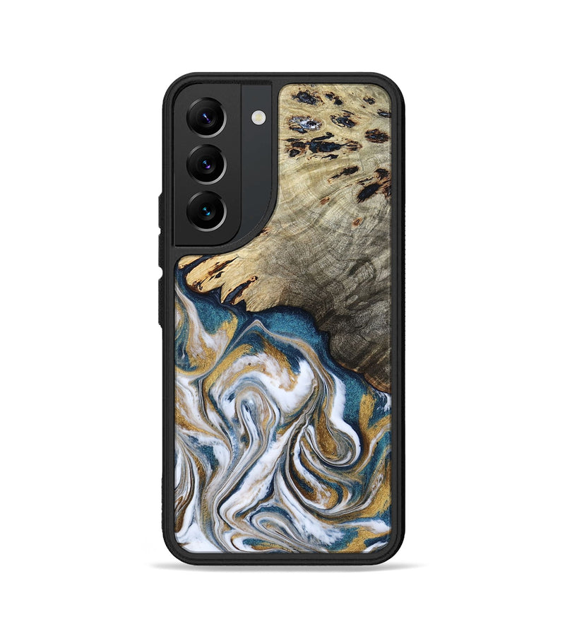Galaxy S22 Wood Phone Case - Esther (Teal & Gold, 800430)