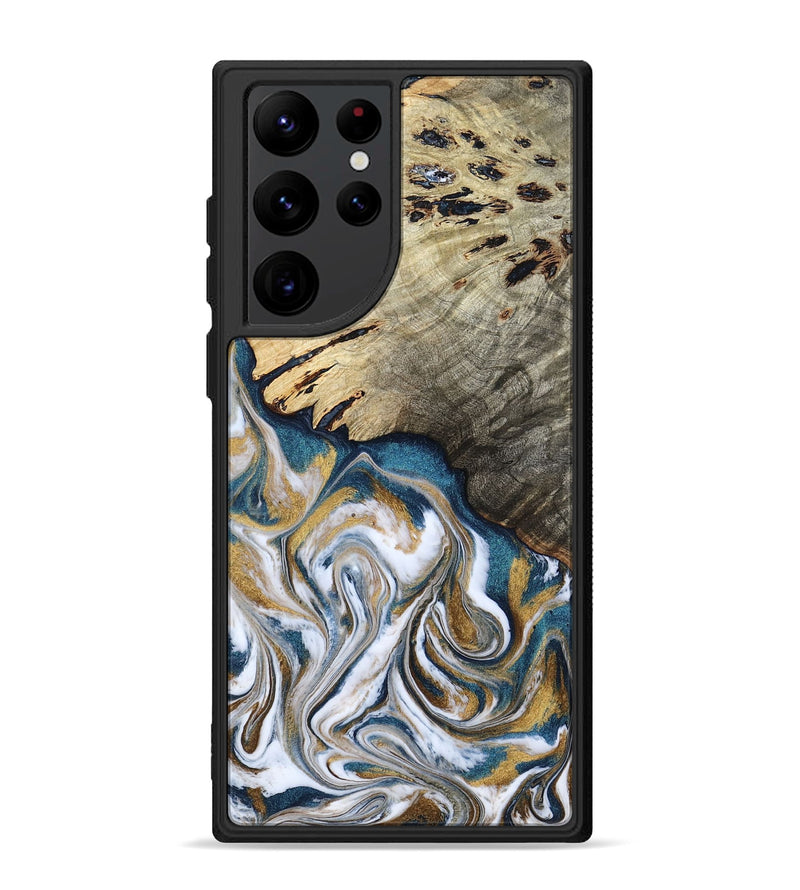 Galaxy S22 Ultra Wood Phone Case - Esther (Teal & Gold, 800430)