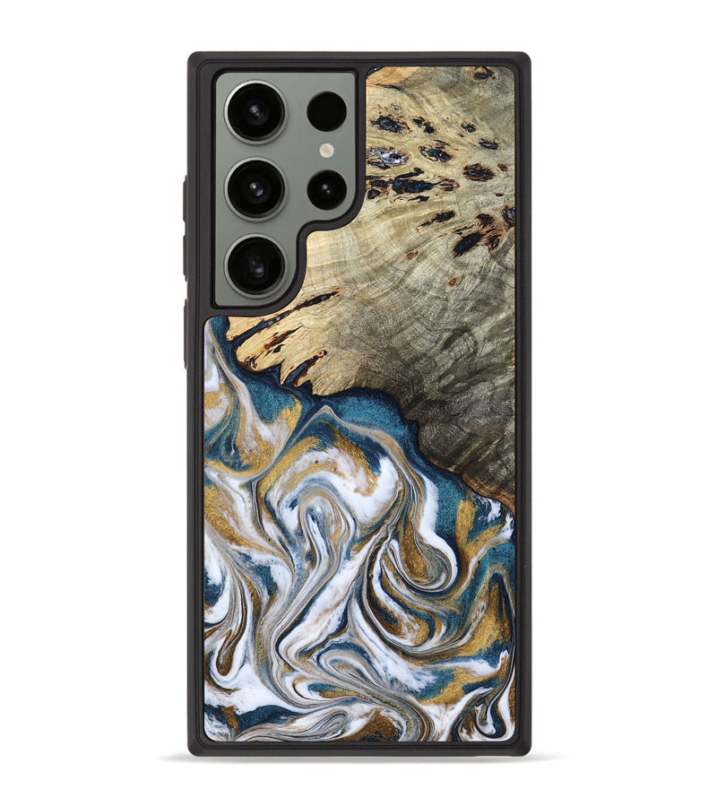 Galaxy S23 Ultra Wood Phone Case - Esther (Teal & Gold, 800430)