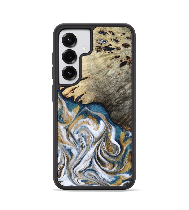 Galaxy S25 Wood Phone Case - Esther (Teal & Gold, 800430)