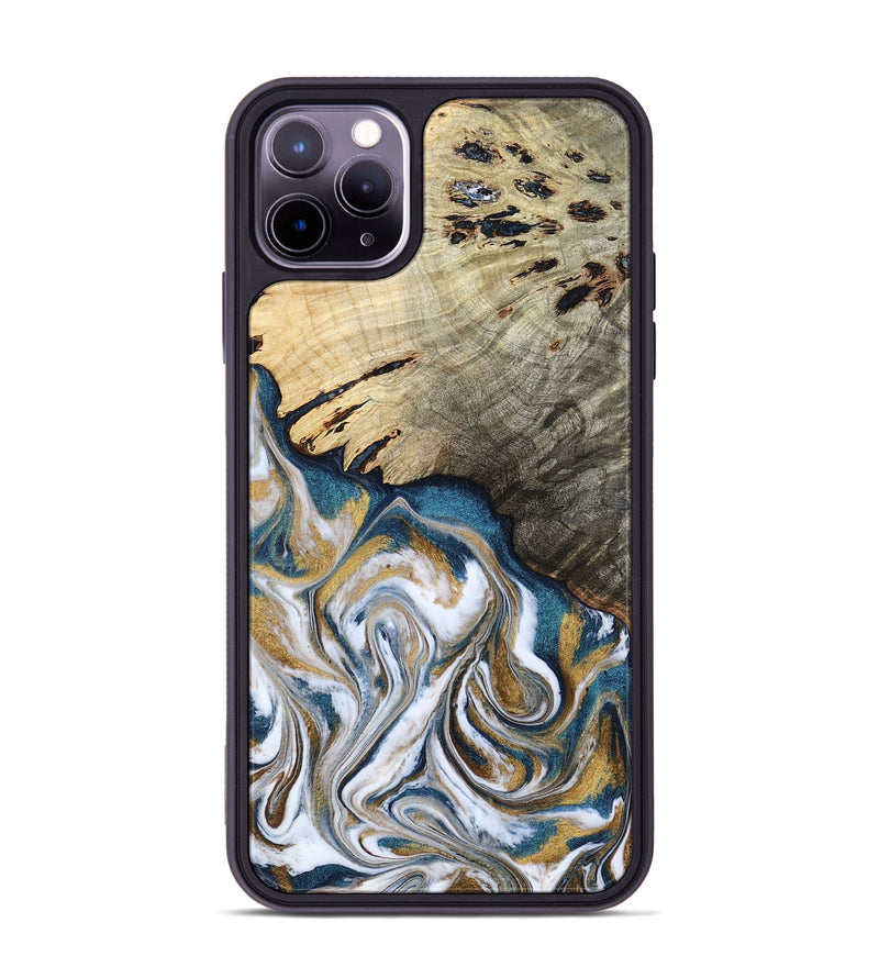 iPhone 11 Pro Max Wood Phone Case - Esther (Teal & Gold, 800430)