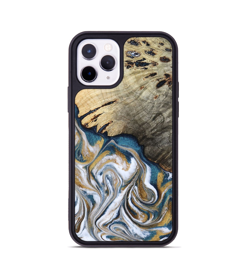 iPhone 11 Pro Wood Phone Case - Esther (Teal & Gold, 800430)