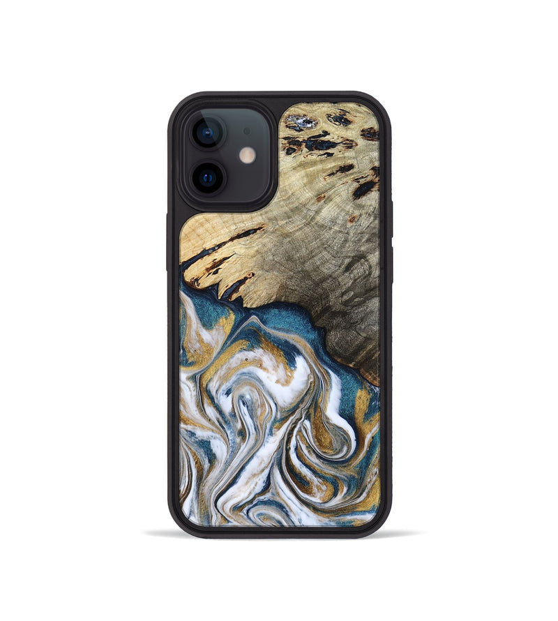 iPhone 12 mini Wood Phone Case - Esther (Teal & Gold, 800430)