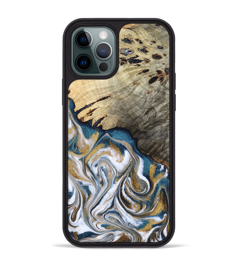 iPhone 12 Pro Max Wood Phone Case - Esther (Teal & Gold, 800430)