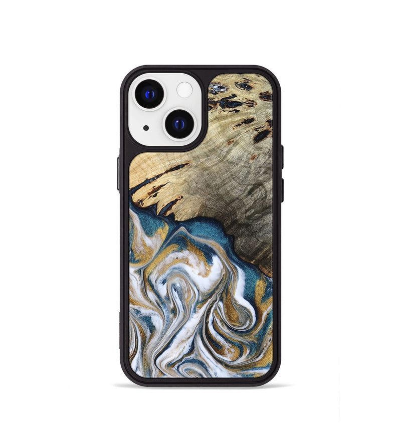 iPhone 13 mini Wood Phone Case - Esther (Teal & Gold, 800430)