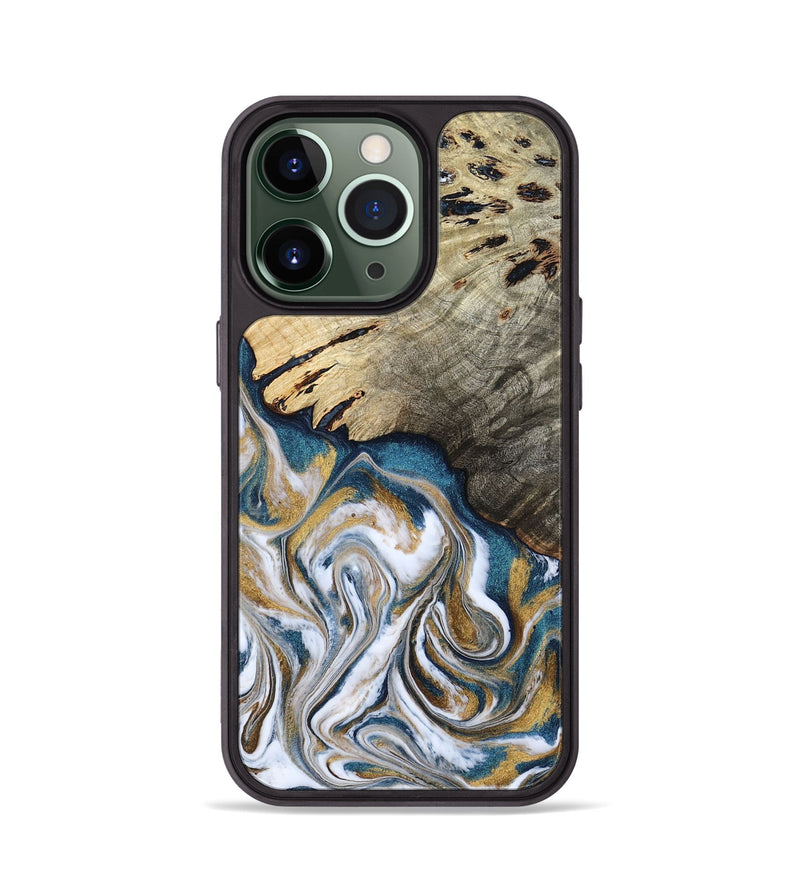 iPhone 13 Pro Wood Phone Case - Esther (Teal & Gold, 800430)