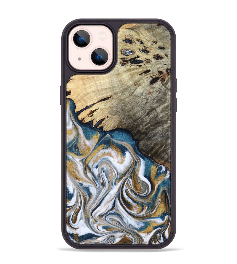iPhone 14 Plus Wood Phone Case - Esther (Teal & Gold, 800430)