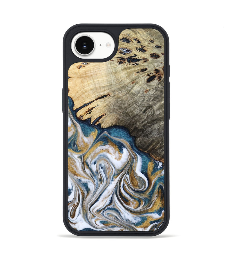 iPhone 16e Wood Phone Case - Esther (Teal & Gold, 800430)