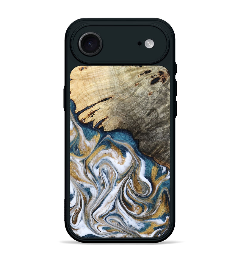 iPhone 17 Air Wood Phone Case - Esther (Teal & Gold, 800430)