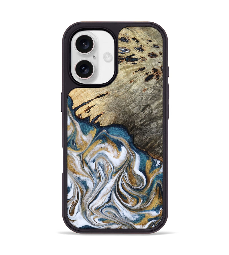 iPhone 17 Wood Phone Case - Esther (Teal & Gold, 800430)