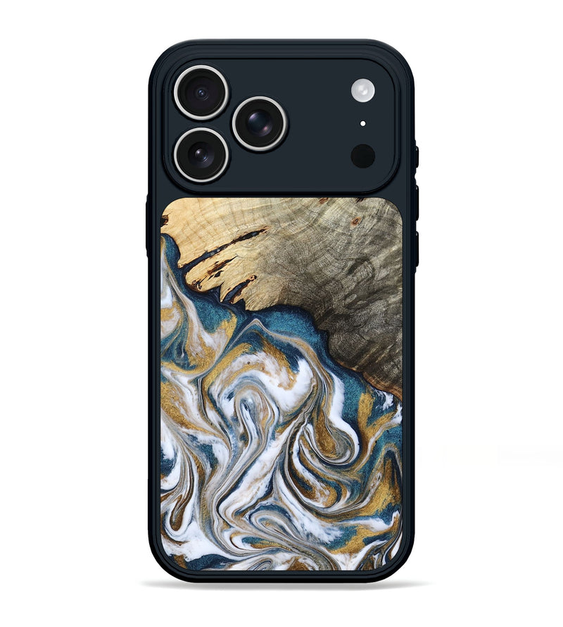 iPhone 17 Pro Max Wood Phone Case - Esther (Teal & Gold, 800430)