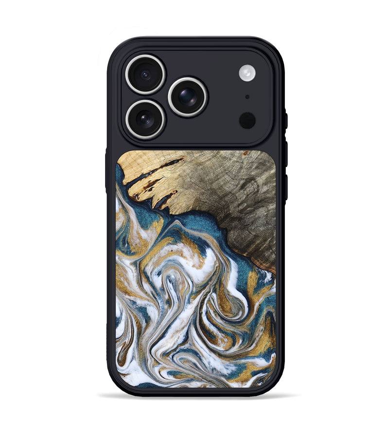 iPhone 17 Pro Wood Phone Case - Esther (Teal & Gold, 800430)