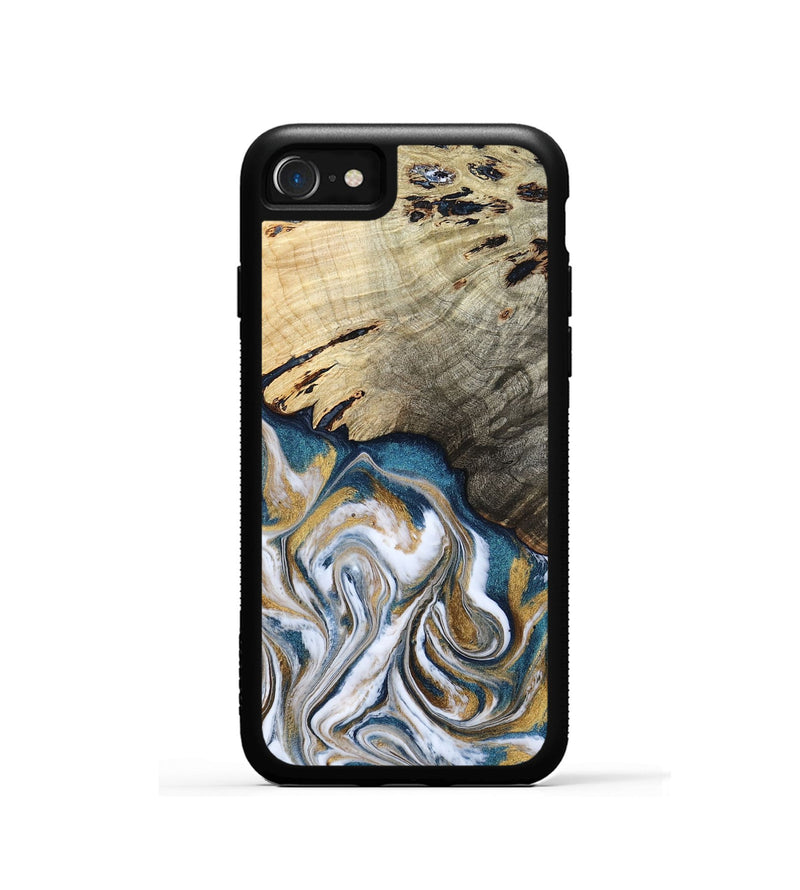 iPhone SE Wood Phone Case - Esther (Teal & Gold, 800430)