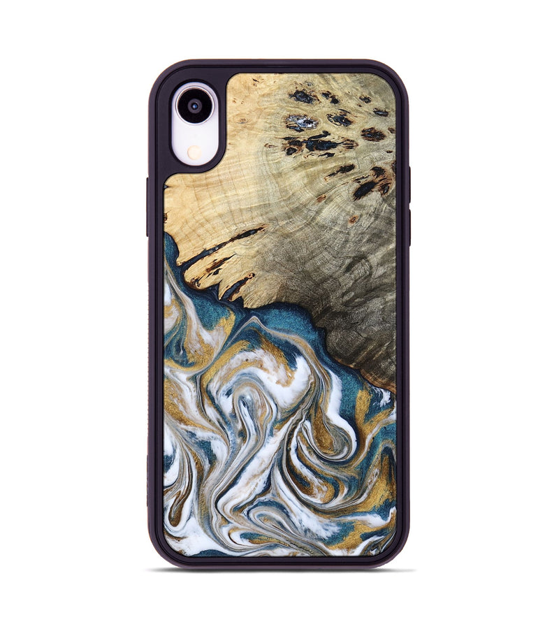 iPhone Xr Wood Phone Case - Esther (Teal & Gold, 800430)