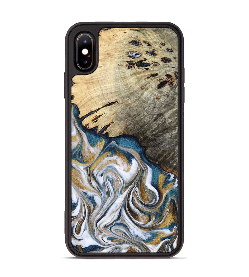iPhone Xs Max Wood Phone Case - Esther (Teal & Gold, 800430)