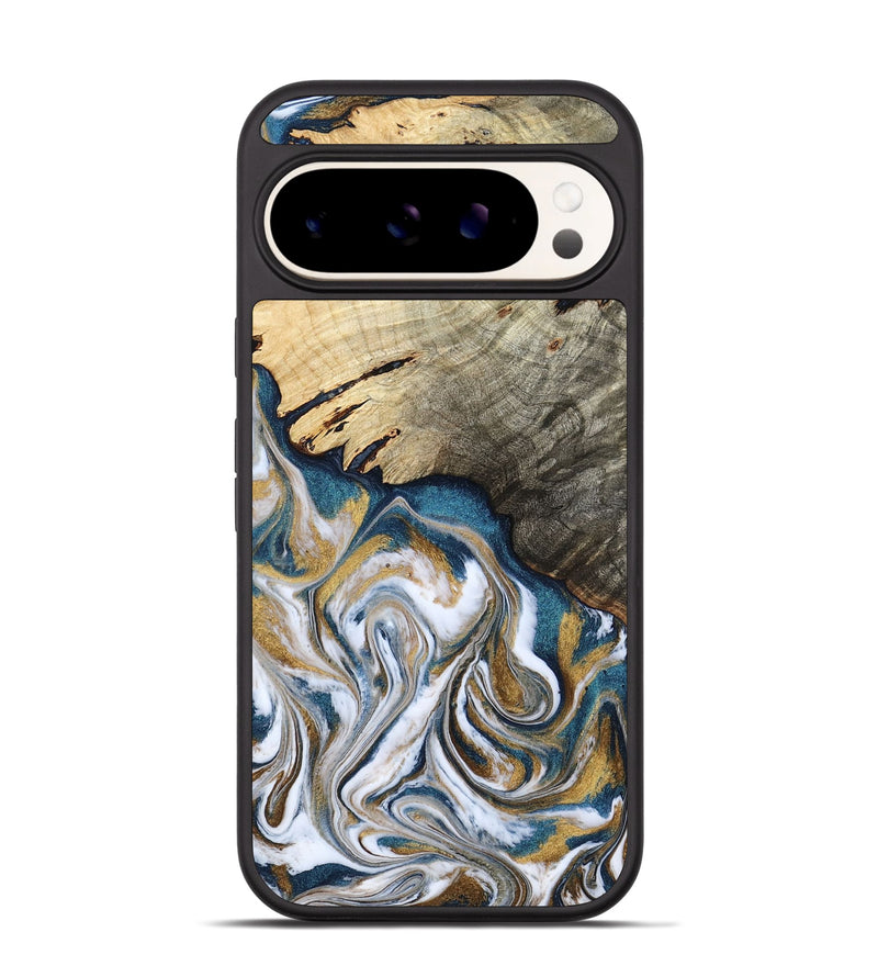 Pixel 9 Pro Wood Phone Case - Esther (Teal & Gold, 800430)