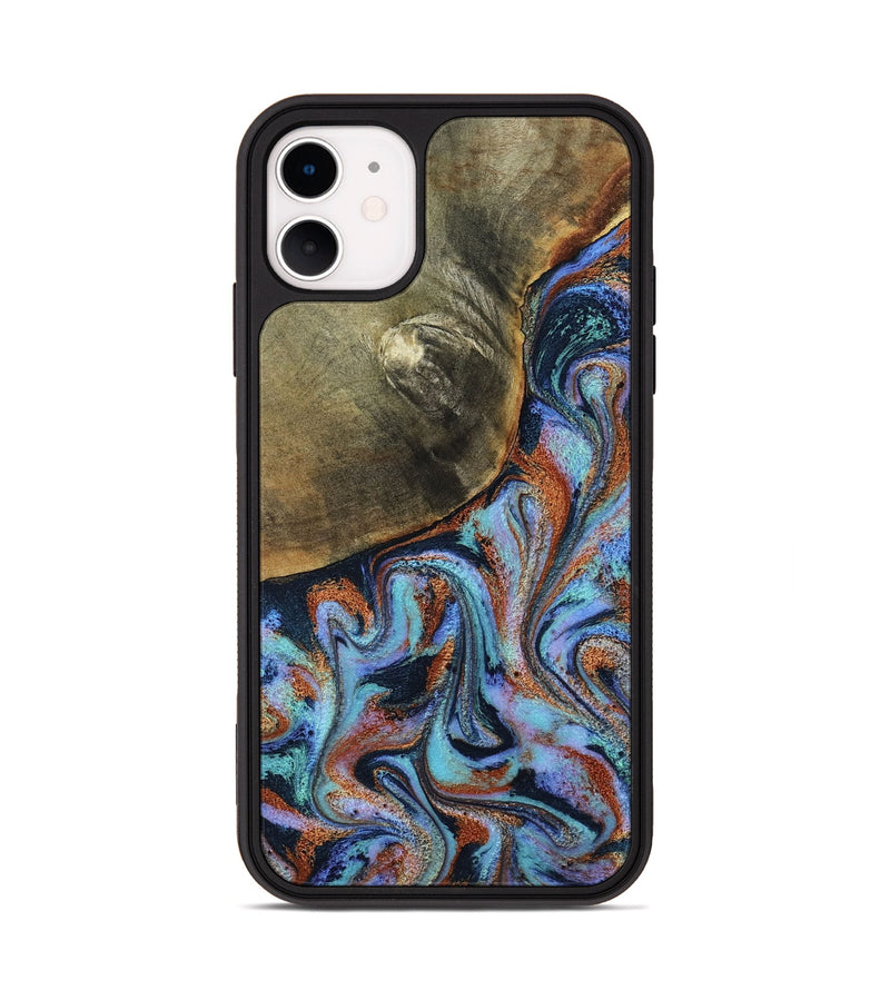 iPhone 11 Wood Phone Case - Dallas (Teal & Gold, 800431)