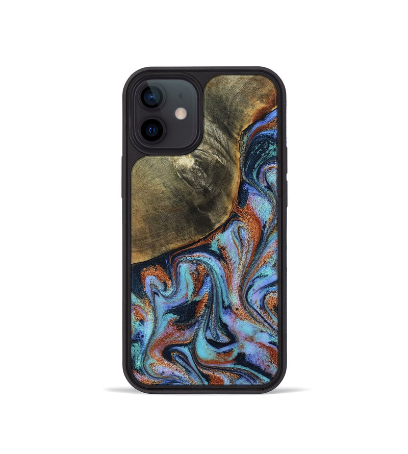 iPhone 12 mini Wood Phone Case - Dallas (Teal & Gold, 800431)