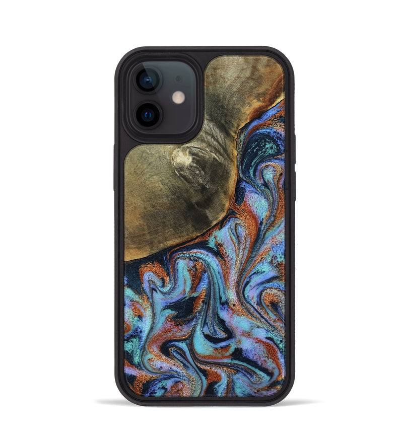 iPhone 12 Wood Phone Case - Dallas (Teal & Gold, 800431)