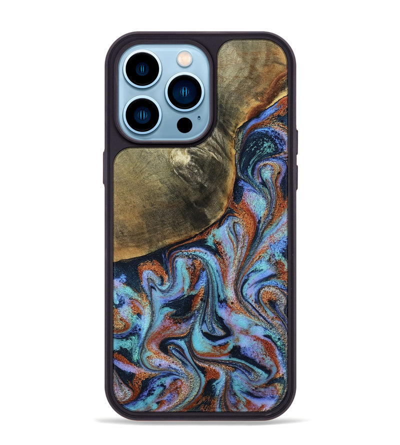 iPhone 14 Pro Max Wood Phone Case - Dallas (Teal & Gold, 800431)