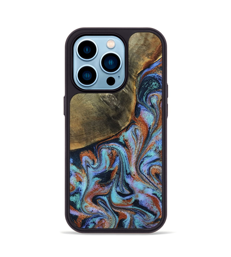 iPhone 14 Pro Wood Phone Case - Dallas (Teal & Gold, 800431)