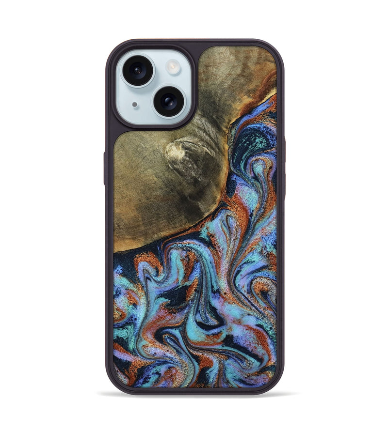 iPhone 15 Wood Phone Case - Dallas (Teal & Gold, 800431)