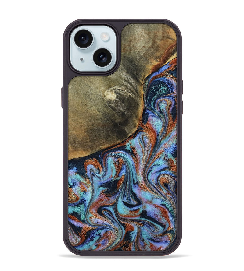iPhone 15 Plus Wood Phone Case - Dallas (Teal & Gold, 800431)