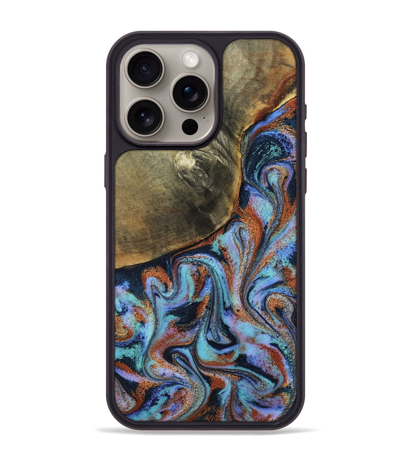 iPhone 15 Pro Max Wood Phone Case - Dallas (Teal & Gold, 800431)