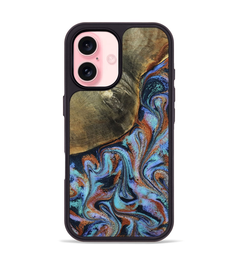 iPhone 16 Wood Phone Case - Dallas (Teal & Gold, 800431)