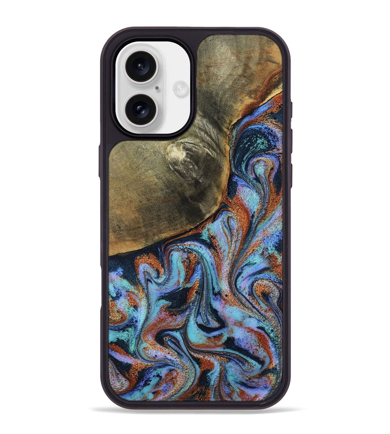 iPhone 16 Plus Wood Phone Case - Dallas (Teal & Gold, 800431)