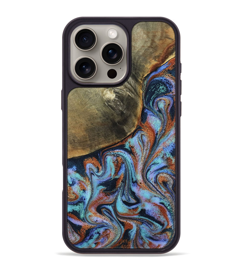 iPhone 16 Pro Max Wood Phone Case - Dallas (Teal & Gold, 800431)