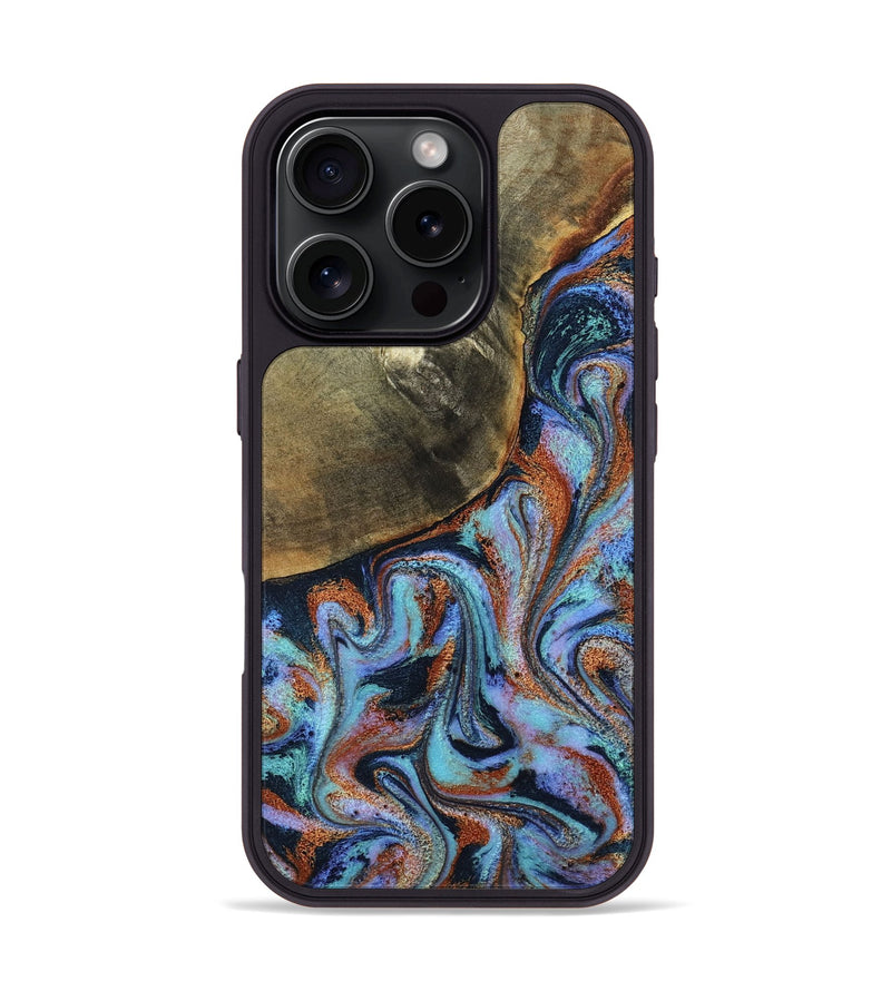 iPhone 16 Pro Wood Phone Case - Dallas (Teal & Gold, 800431)
