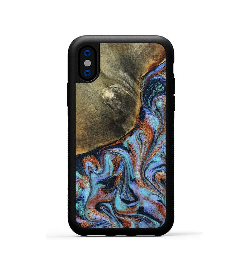 iPhone Xs Wood Phone Case - Dallas (Teal & Gold, 800431)