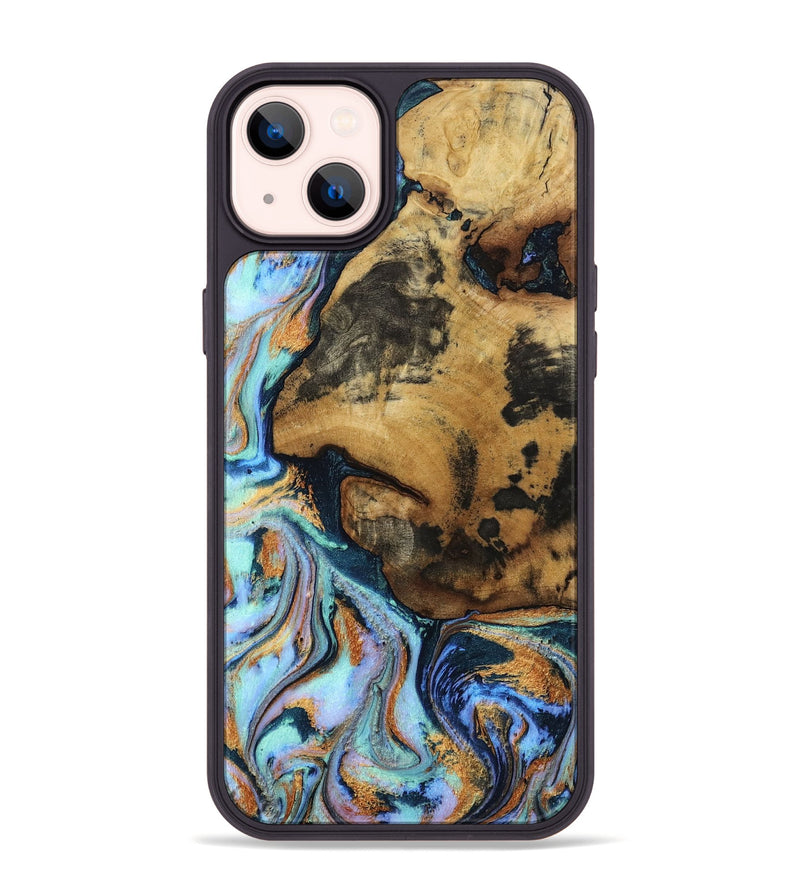 iPhone 14 Plus Wood Phone Case - Lena (Teal & Gold, 800444)