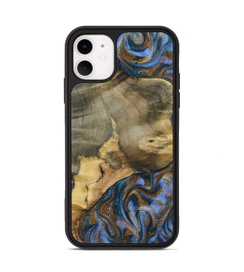 iPhone 11 Wood Phone Case - Jaidyn (Teal & Gold, 800446)
