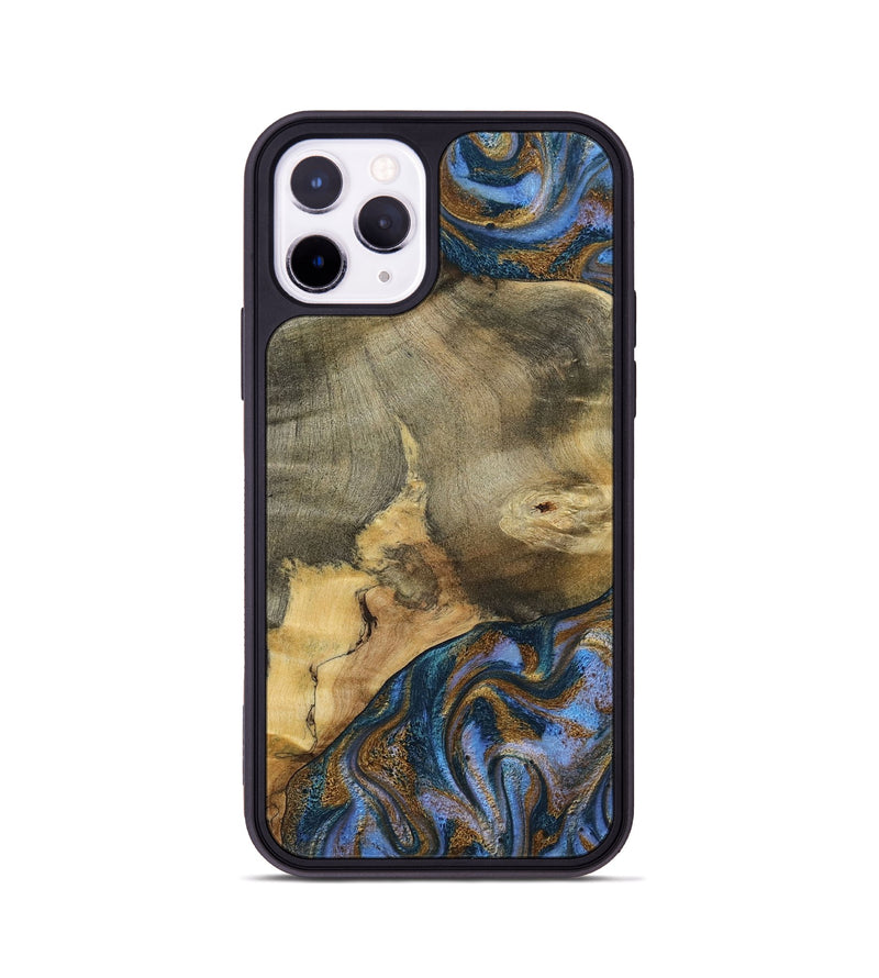 iPhone 11 Pro Wood Phone Case - Jaidyn (Teal & Gold, 800446)