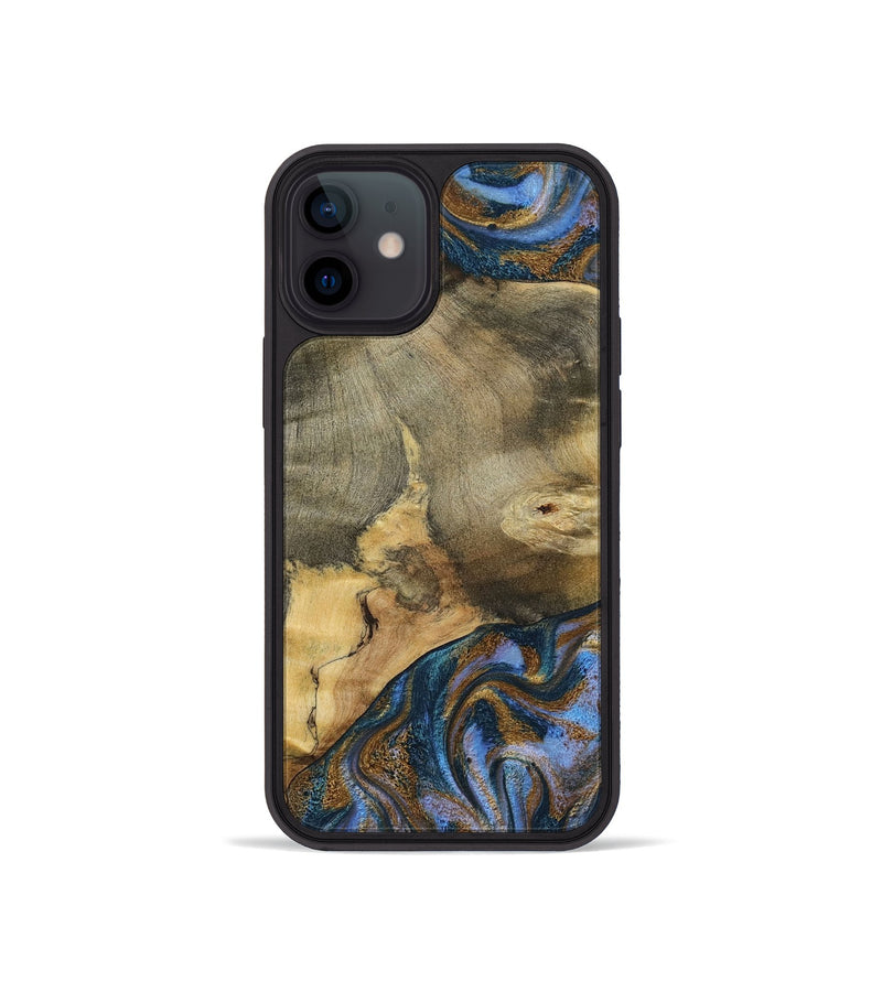 iPhone 12 mini Wood Phone Case - Jaidyn (Teal & Gold, 800446)