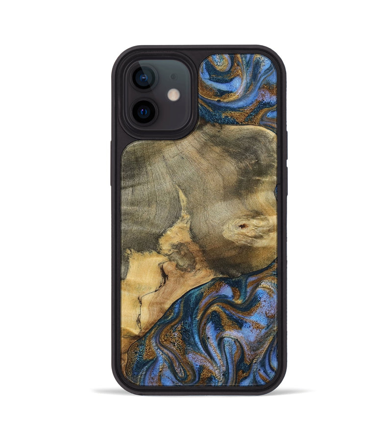 iPhone 12 Wood Phone Case - Jaidyn (Teal & Gold, 800446)