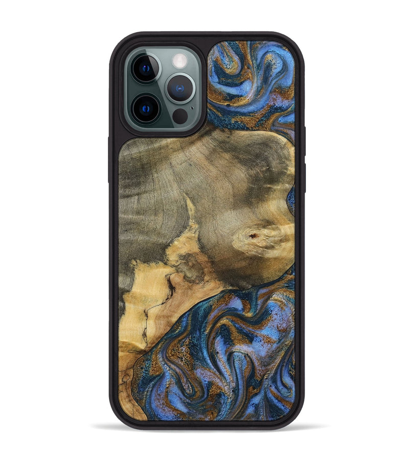 iPhone 12 Pro Max Wood Phone Case - Jaidyn (Teal & Gold, 800446)