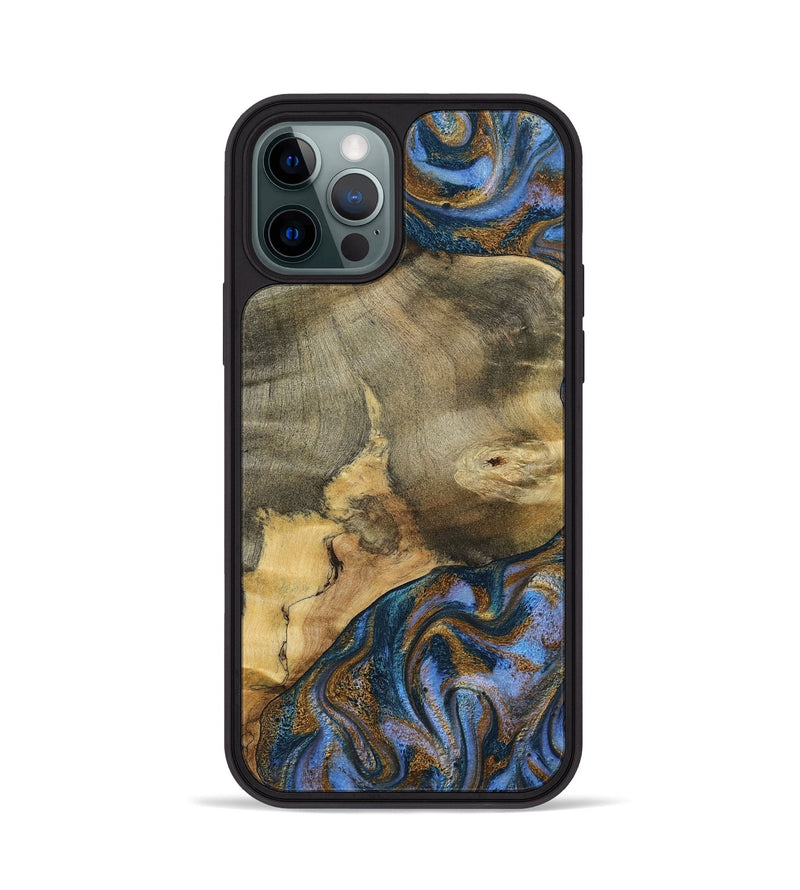 iPhone 12 Pro Wood Phone Case - Jaidyn (Teal & Gold, 800446)