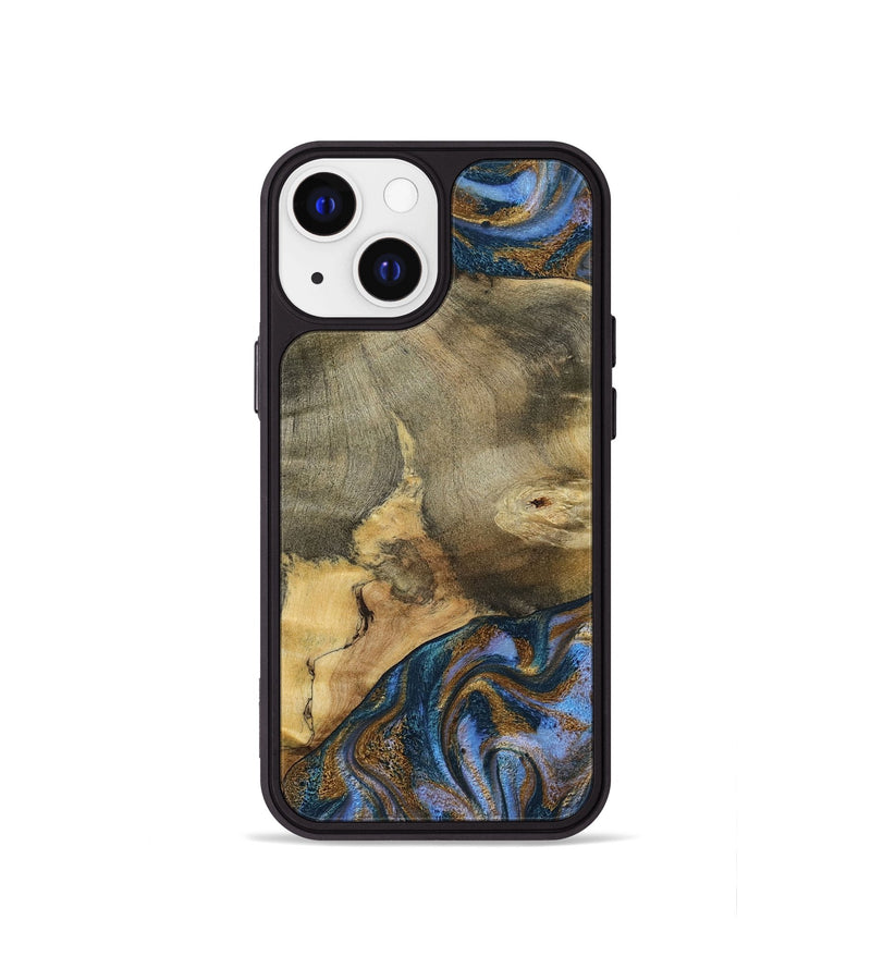iPhone 13 mini Wood Phone Case - Jaidyn (Teal & Gold, 800446)