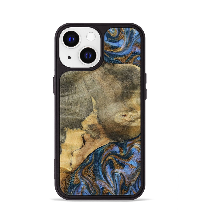 iPhone 13 Wood Phone Case - Jaidyn (Teal & Gold, 800446)