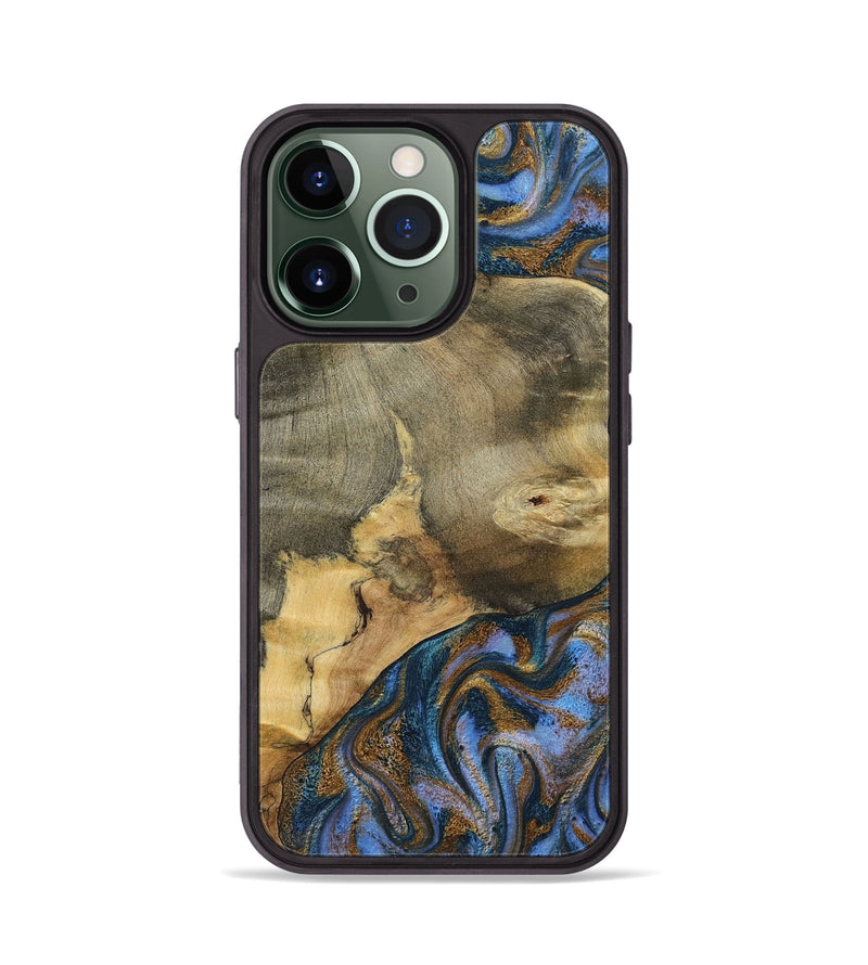 iPhone 13 Pro Wood Phone Case - Jaidyn (Teal & Gold, 800446)