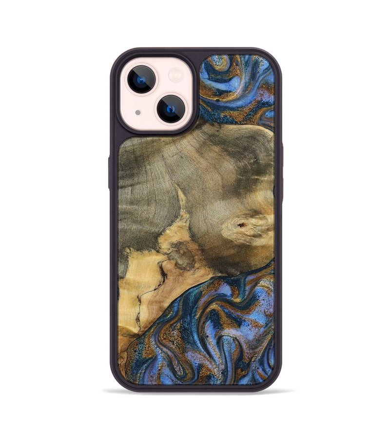 iPhone 14 Wood Phone Case - Jaidyn (Teal & Gold, 800446)