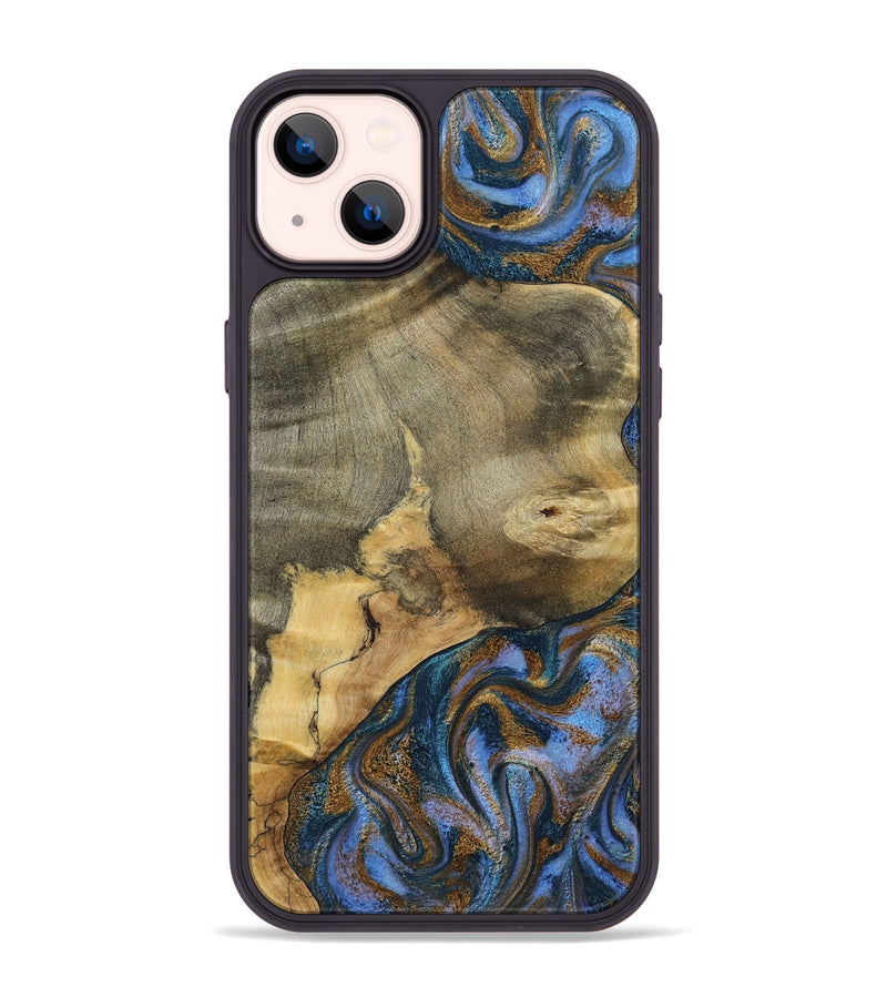 iPhone 14 Plus Wood Phone Case - Jaidyn (Teal & Gold, 800446)