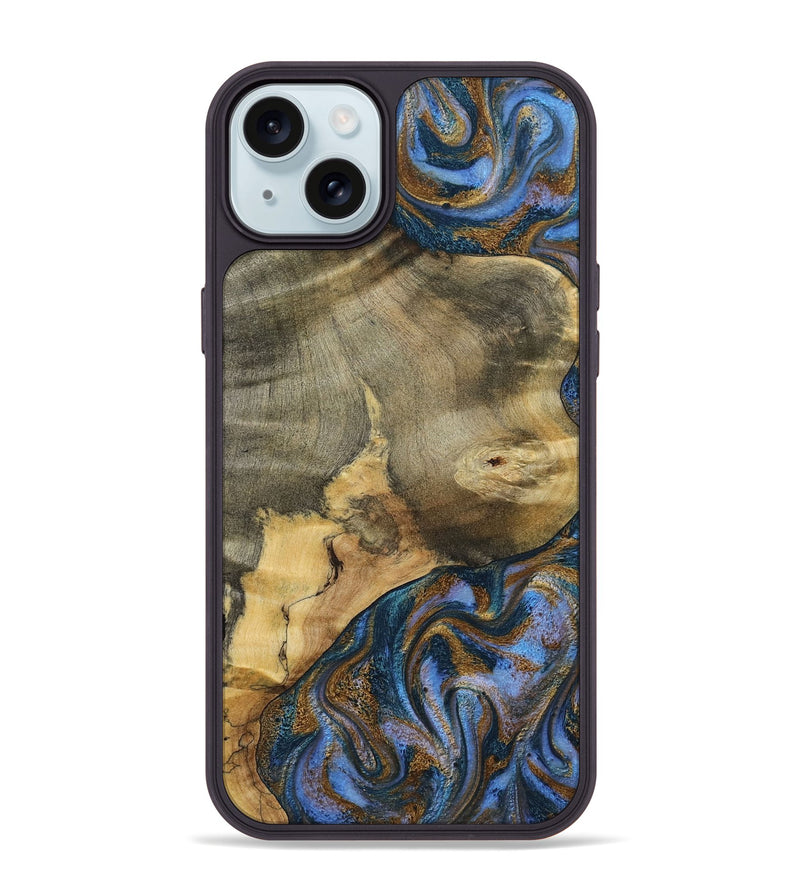 iPhone 15 Plus Wood Phone Case - Jaidyn (Teal & Gold, 800446)